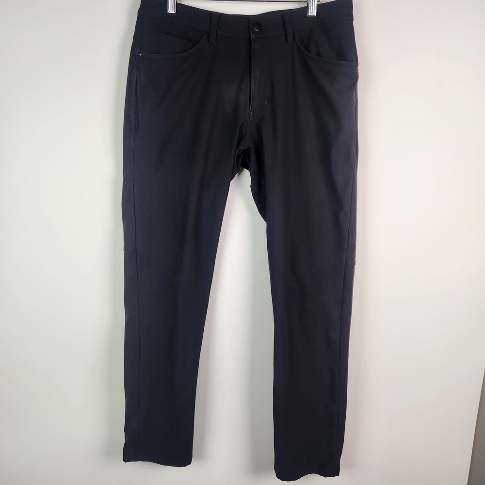 Lululemon Mens Black Pants‎ Flat Front Slim Fit Comfort Stretch Skinny Leg